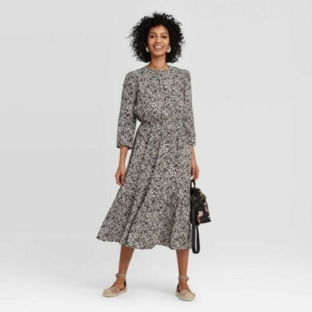 Women’s Leopard Print 3/4 Sleeve Tiered Dress – A New Day Size Small